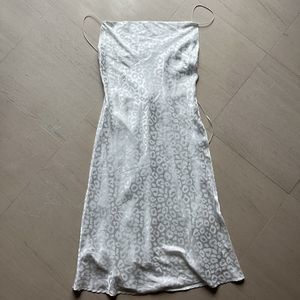 Aakaa Womens Large White Leopard Animal Print Dress Coctail Dinner Wedding